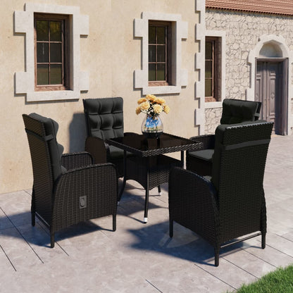5-tlg. Garten-Essgruppe Poly Rattan und Glas Schwarz - Pazzar.ch