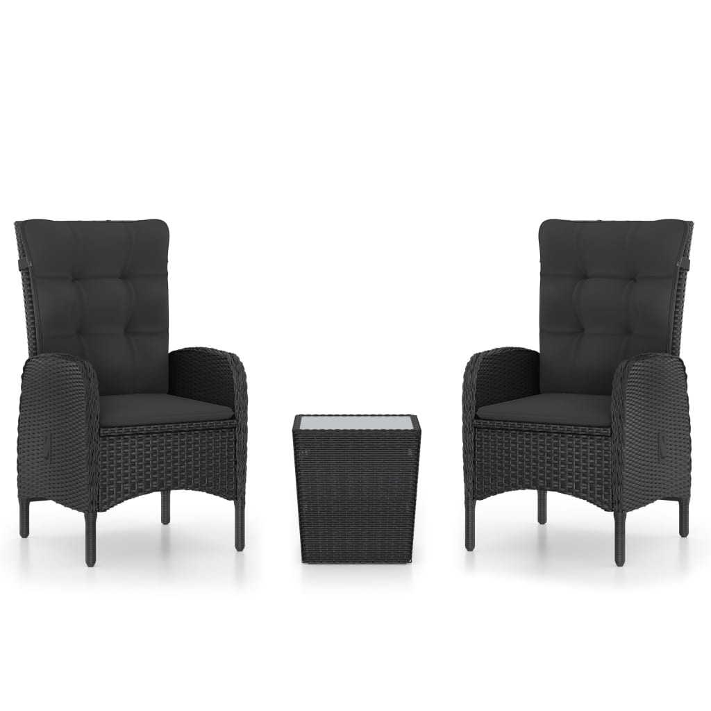 3-tlg. Bistro-Set Poly Rattan und Glas Schwarz - Pazzar.ch