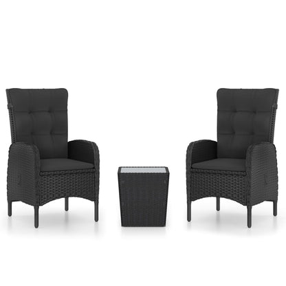 3-tlg. Bistro-Set Poly Rattan und Glas Schwarz - Pazzar.ch