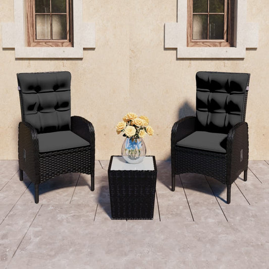 3-tlg. Bistro-Set Poly Rattan und Glas Schwarz - Pazzar.ch