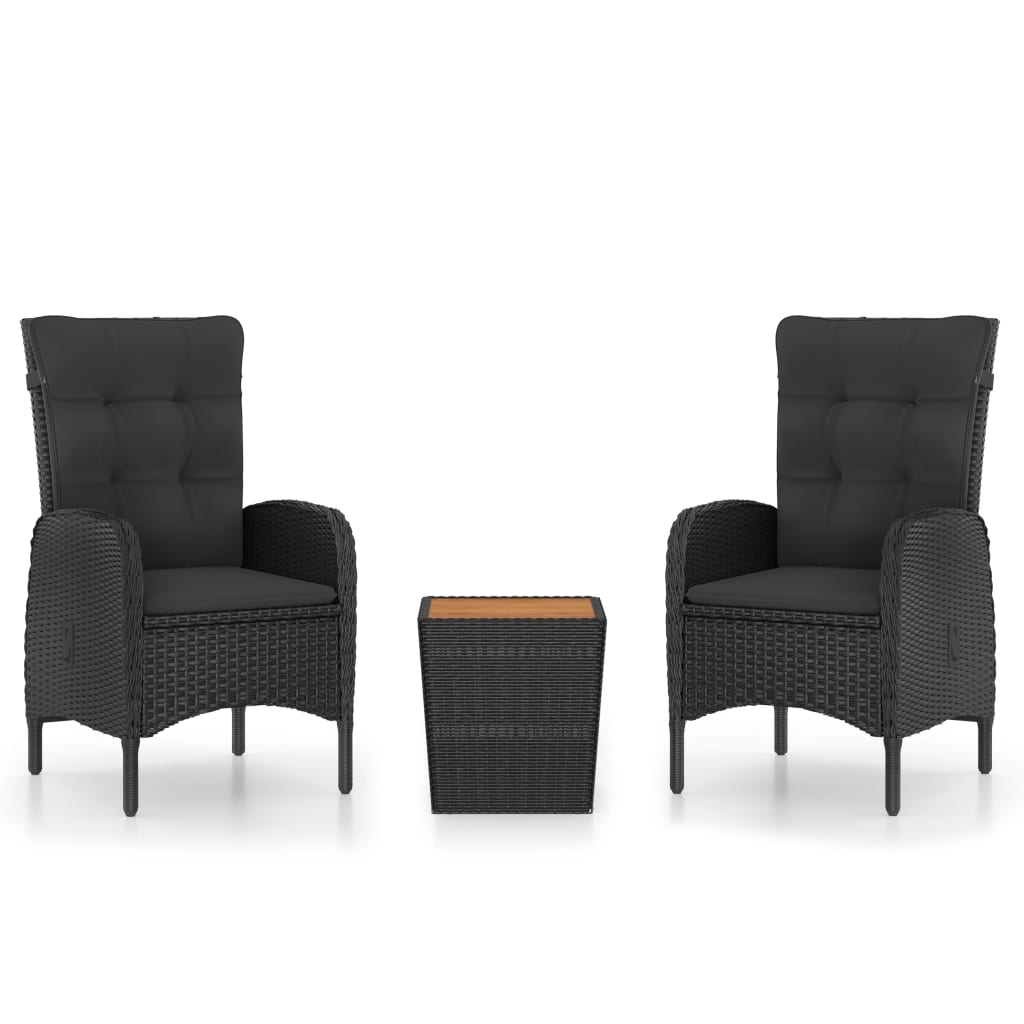 3-tlg. Bistro-Set Poly Rattan und Akazienholz Schwarz - Pazzar.ch