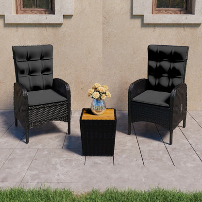 3-tlg. Bistro-Set Poly Rattan und Akazienholz Schwarz - Pazzar.ch