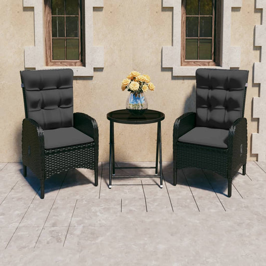 3-tlg. Bistro-Set Poly Rattan und Glas Schwarz - Pazzar.ch