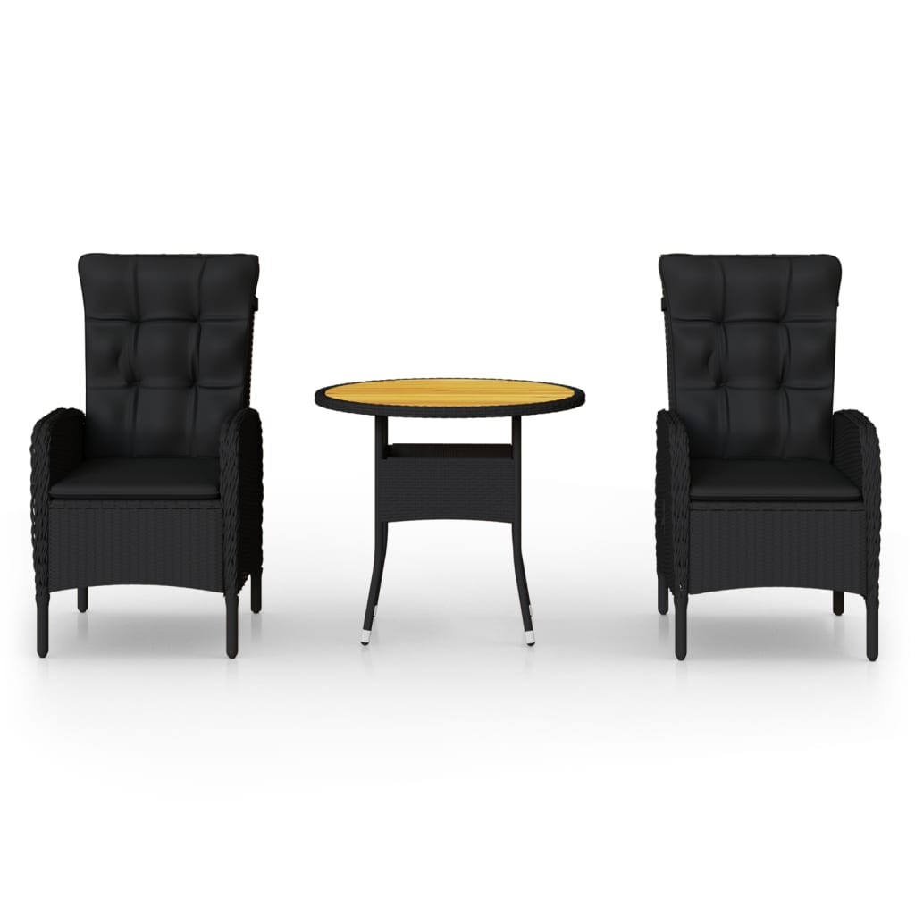 3-tlg. Garten-Bistro-Set Poly Rattan Schwarz - Pazzar.ch