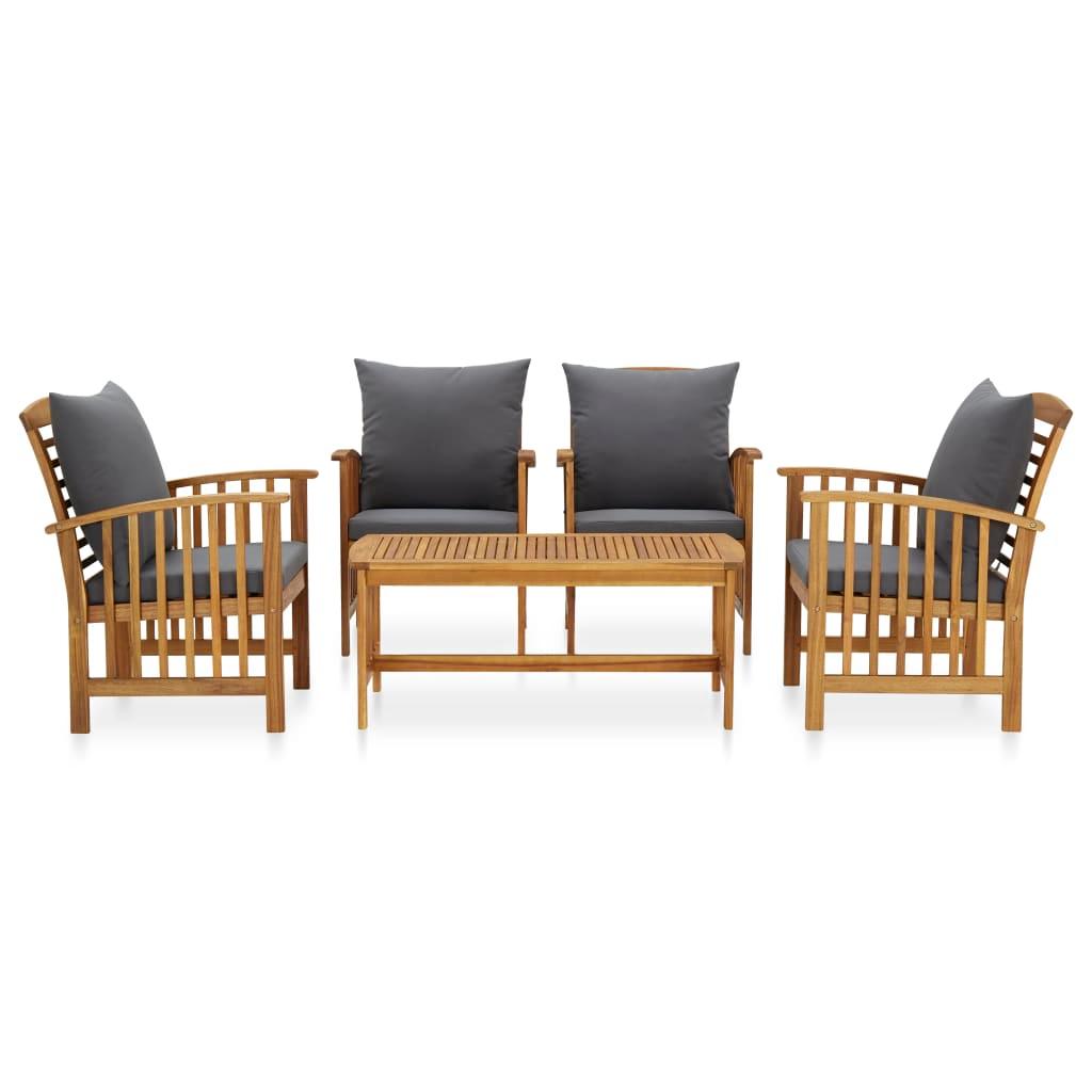 5-tlg. Garten-Lounge-Set mit Auflagen Massivholz Akazie