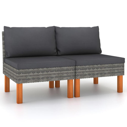 Mittelsofas 2 Stk. Poly Rattan und Eukalyptus Massivholz - Pazzar.ch