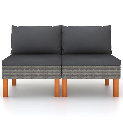 Mittelsofas 2 Stk. Poly Rattan und Eukalyptus Massivholz - Pazzar.ch