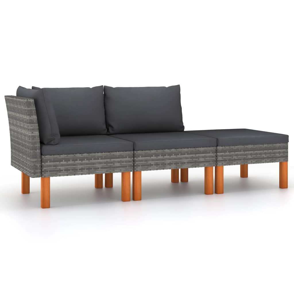 3-tlg. Garten-Lounge-Set Poly Rattan und Massivholz Eukalyptus - Pazzar.ch