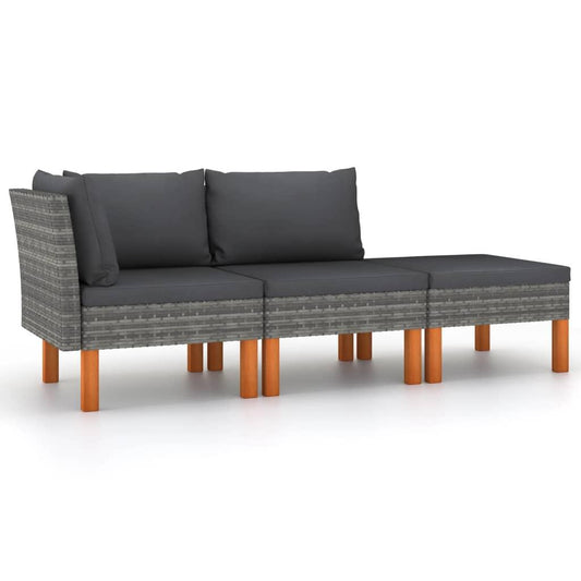 3-tlg. Garten-Lounge-Set Poly Rattan und Massivholz Eukalyptus - Pazzar.ch
