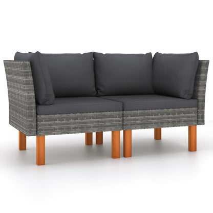 Ecksofas 2 Stk. Poly Rattan und Eukalyptus Massivholz - Pazzar.ch