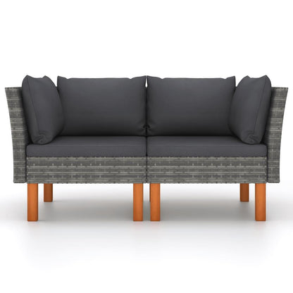 Ecksofas 2 Stk. Poly Rattan und Eukalyptus Massivholz - Pazzar.ch