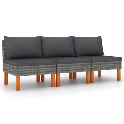 Mittelsofas 3 Stk. Poly Rattan und Eukalyptus Massivholz - Pazzar.ch