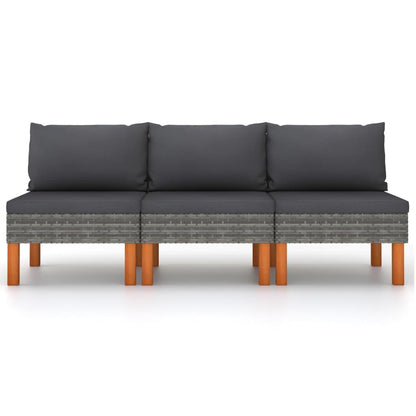 Mittelsofas 3 Stk. Poly Rattan und Eukalyptus Massivholz - Pazzar.ch