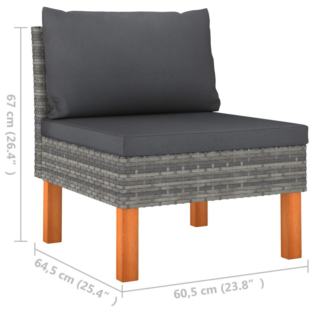 Mittelsofas 3 Stk. Poly Rattan und Eukalyptus Massivholz - Pazzar.ch
