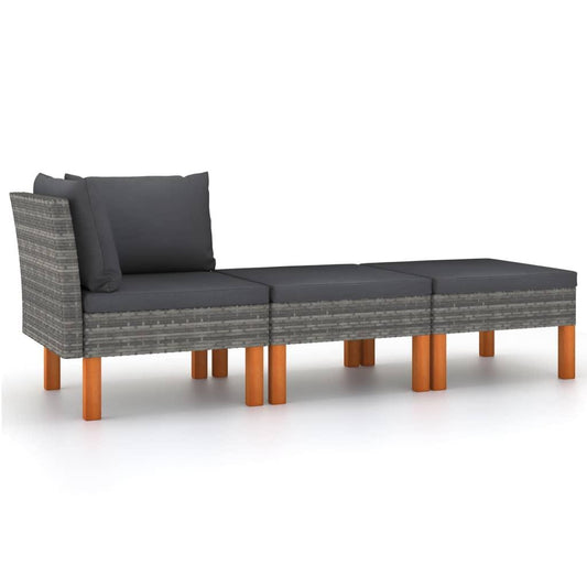 3-tlg. Garten-Lounge-Set Poly Rattan und Eukalyptus Massivholz - Pazzar.ch