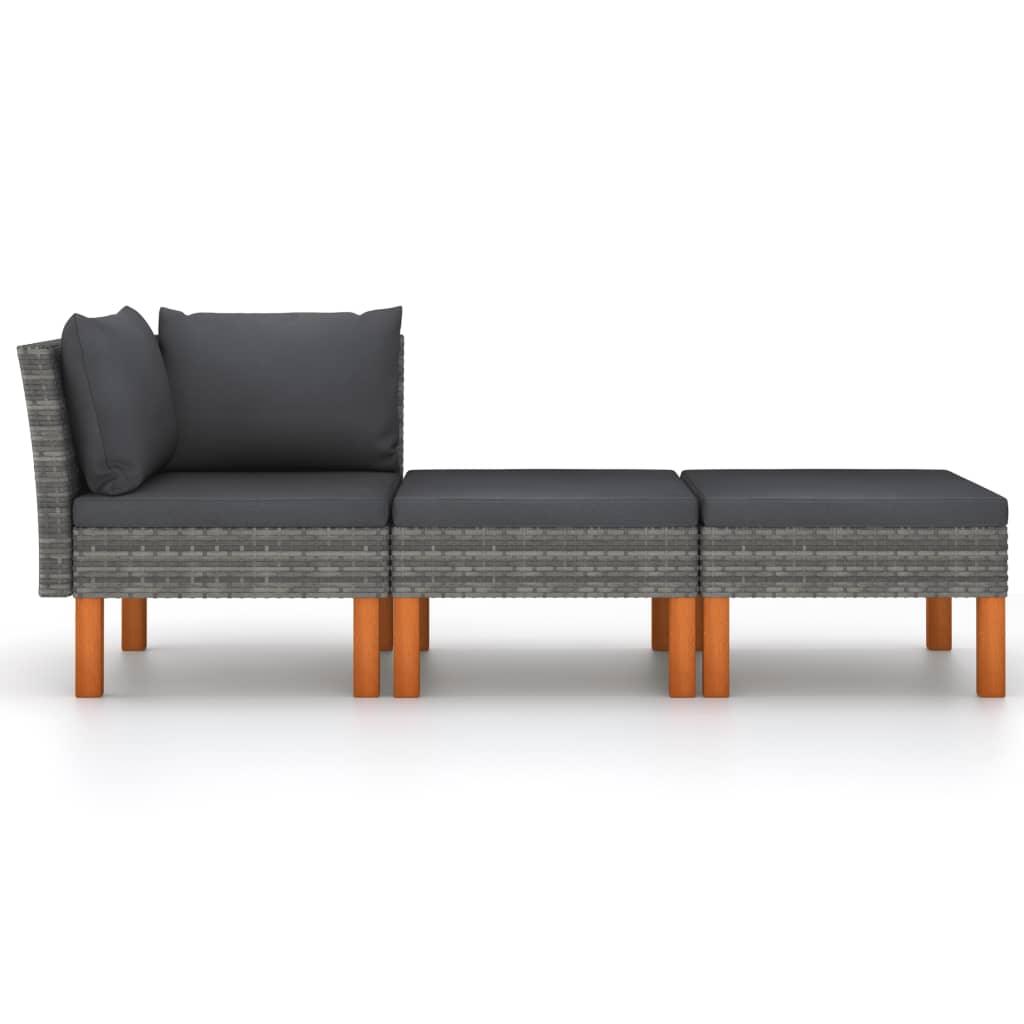 3-tlg. Garten-Lounge-Set Poly Rattan und Eukalyptus Massivholz - Pazzar.ch