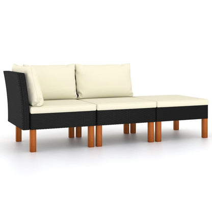 3-tlg. Garten-Lounge-Set Poly Rattan und Eukalyptus Massivholz - Pazzar.ch