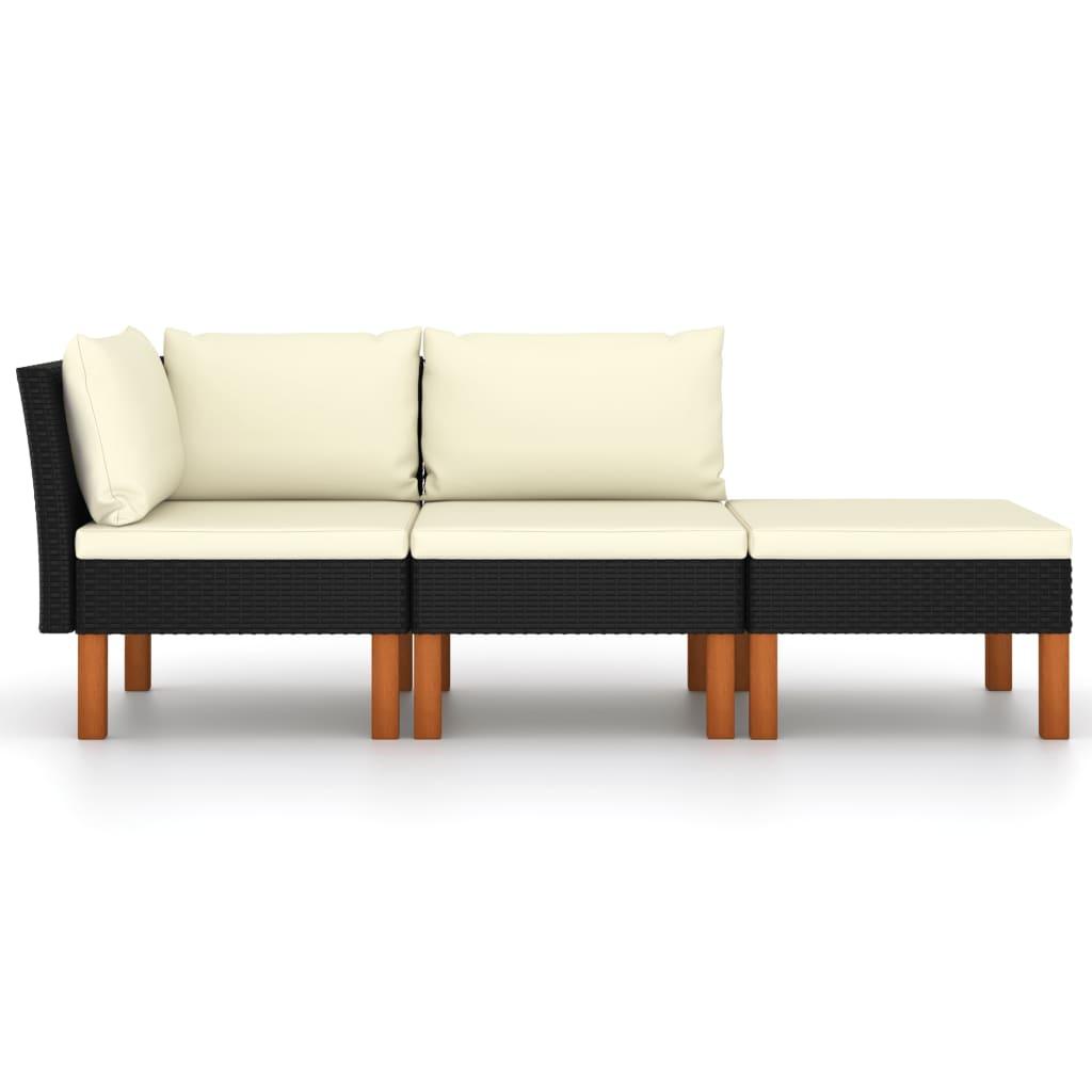 3-tlg. Garten-Lounge-Set Poly Rattan und Eukalyptus Massivholz - Pazzar.ch