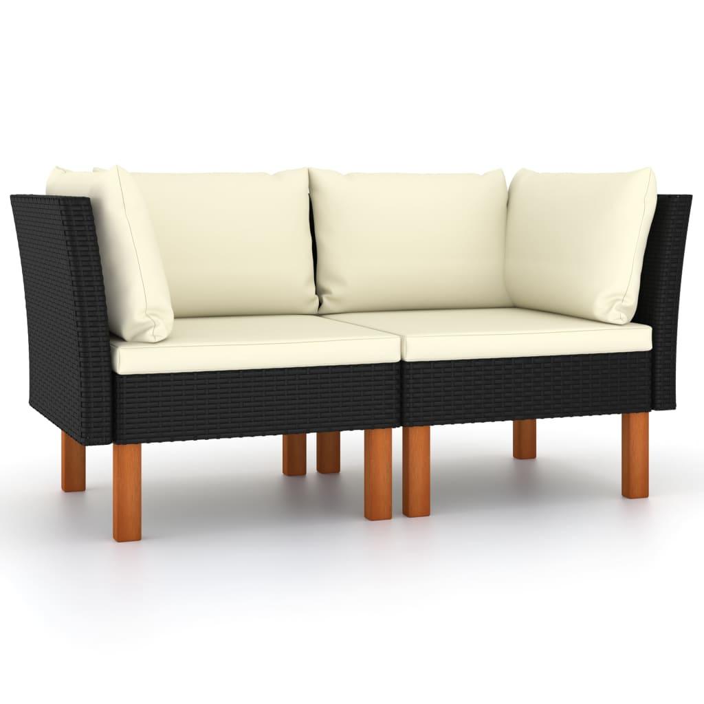 Ecksofas 2 Stk. Poly Rattan und Eukalyptus Massivholz - Pazzar.ch