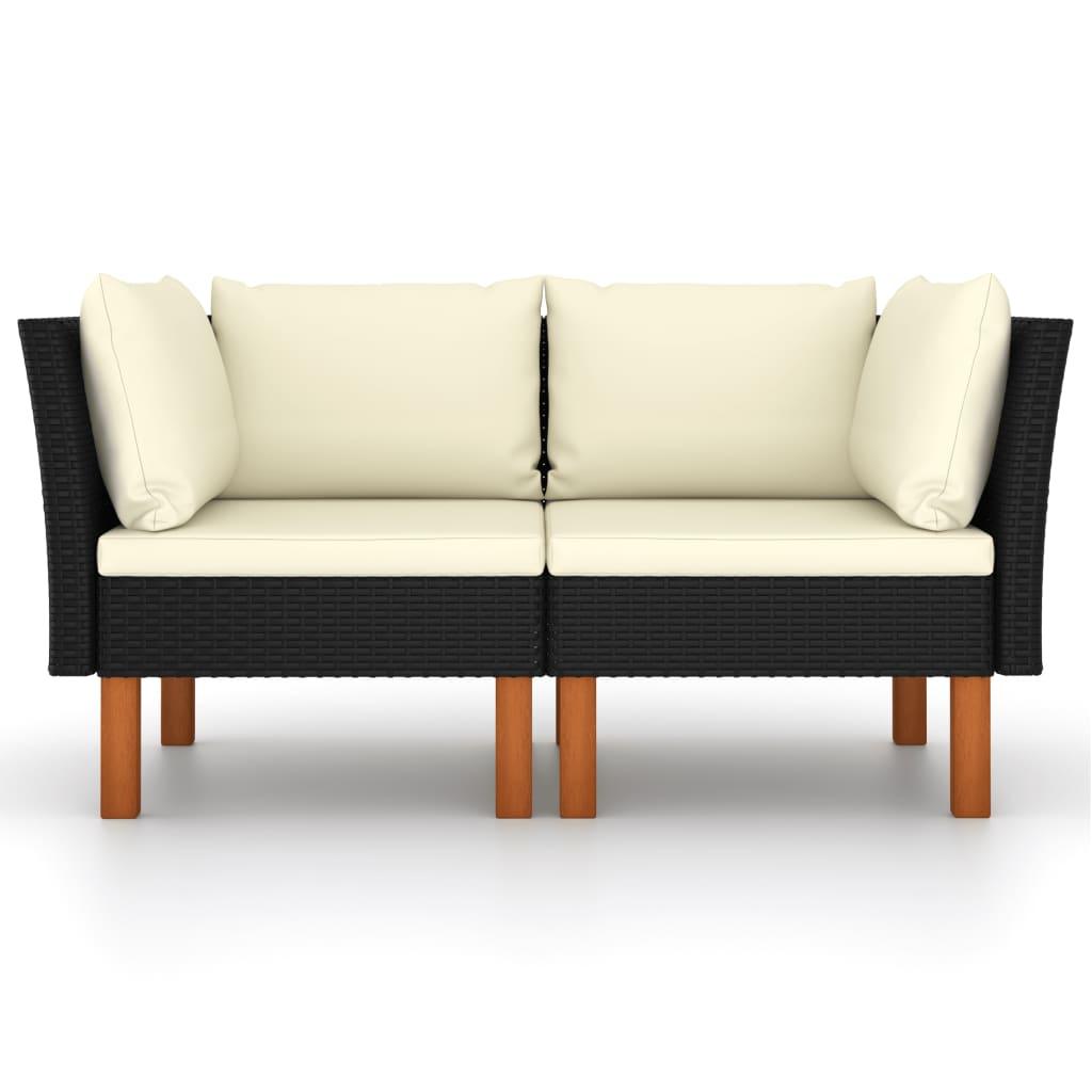 Ecksofas 2 Stk. Poly Rattan und Eukalyptus Massivholz