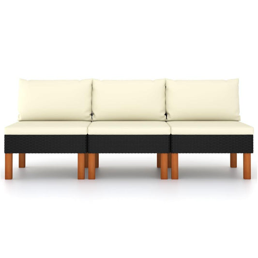 Mittelsofas 3 Stk. Poly Rattan und Eukalyptus Massivholz - Pazzar.ch