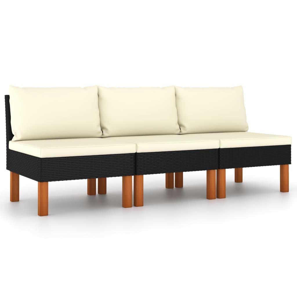Mittelsofas 3 Stk. Poly Rattan und Eukalyptus Massivholz - Pazzar.ch