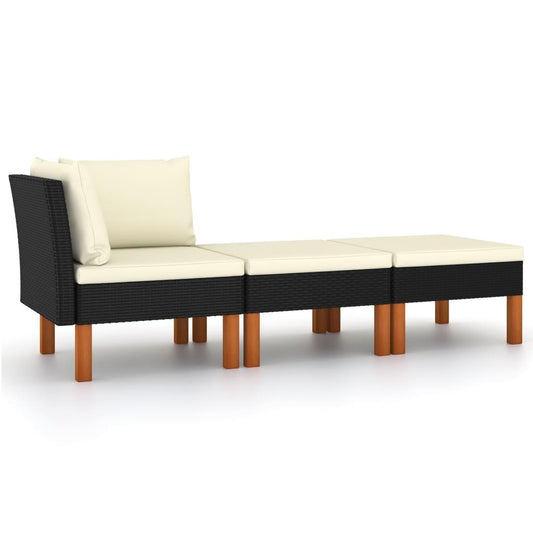 3-tlg. Garten-Lounge-Set Poly Rattan und Eukalyptus Massivholz - Pazzar.ch