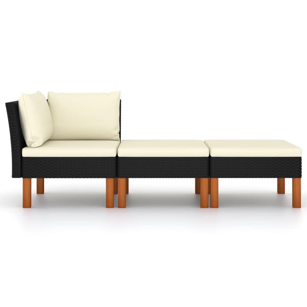 3-tlg. Garten-Lounge-Set Poly Rattan und Eukalyptus Massivholz - Pazzar.ch