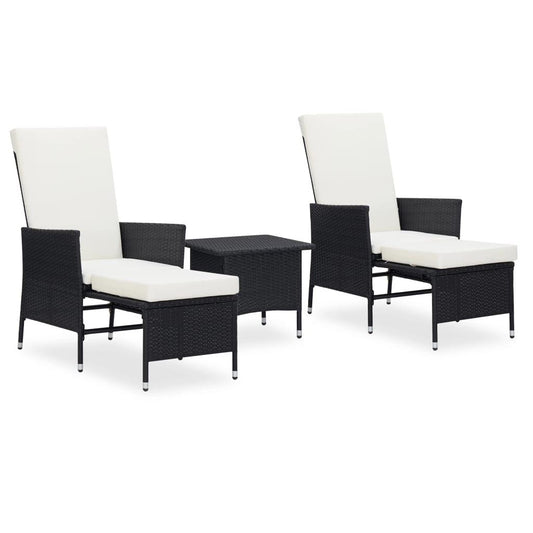 3-tlg. Garten-Lounge-Set mit Auflagen Poly Rattan Schwarz - Pazzar.ch