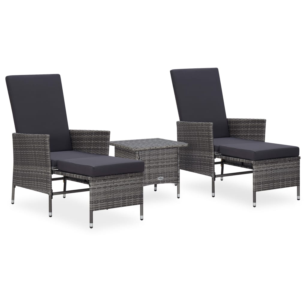 3-tlg. Garten-Lounge-Set mit Kissen Poly Rattan Grau - Pazzar.ch