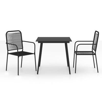 3-tlg. Garten-Essgruppe Baumwollseil und Stahl Schwarz - Pazzar.ch