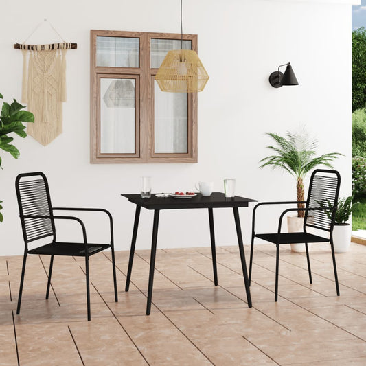 3-tlg. Garten-Essgruppe Baumwollseil und Stahl Schwarz - Pazzar.ch
