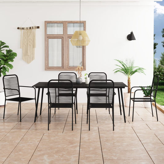 7-tlg. Garten-Essgruppe Baumwollseil und Stahl Schwarz - Pazzar.ch