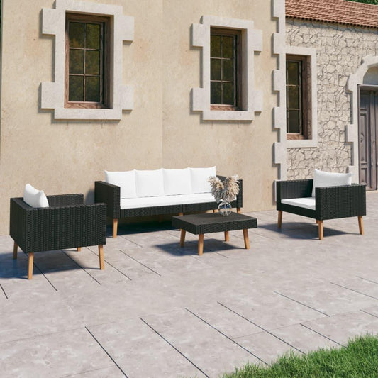4-tlg. Garten-Lounge-Set mit Auflagen Poly Rattan Schwarz - Pazzar.ch