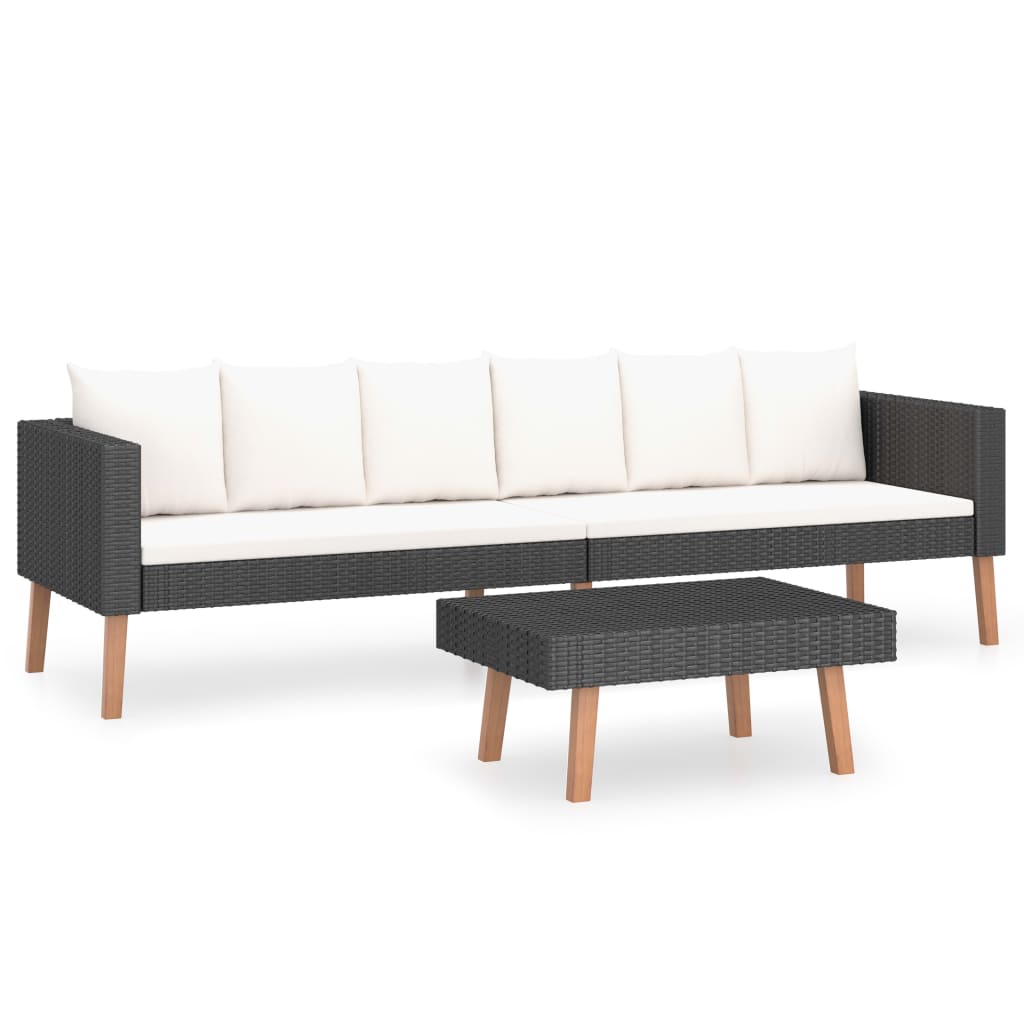 2-tlg. Garten-Lounge-Set mit Kissen Poly Rattan Schwarz - Pazzar.ch