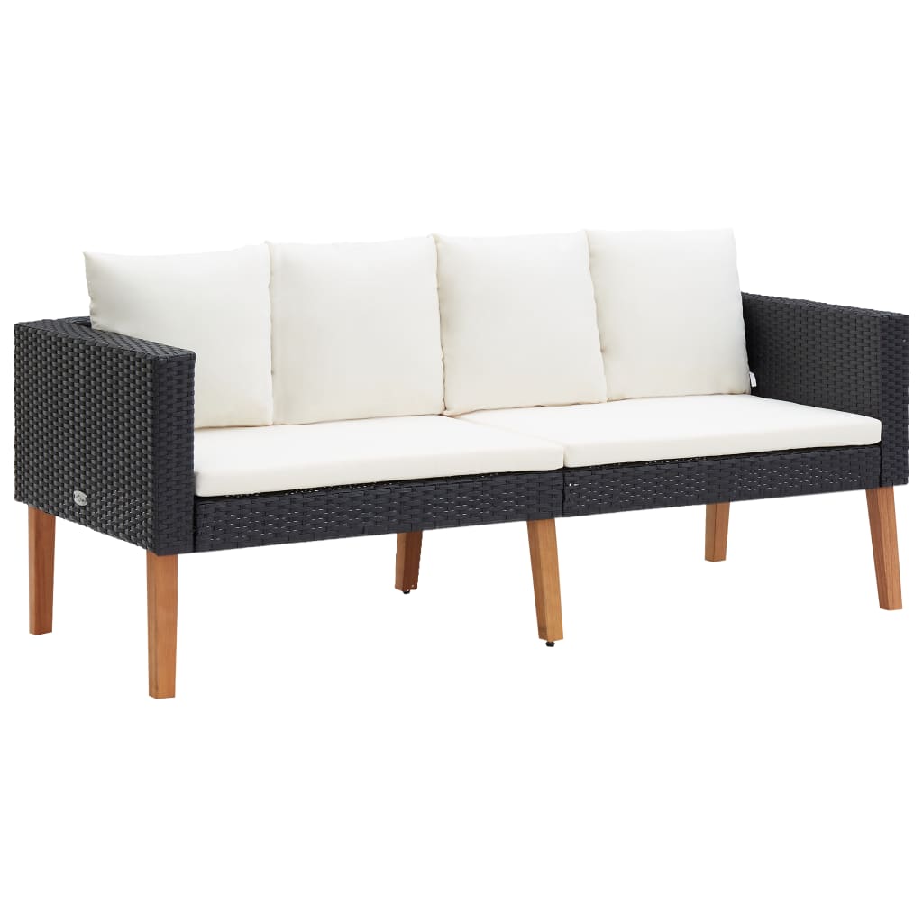 3-tlg. Garten-Lounge-Set mit Kissen Poly Rattan Schwarz - Pazzar.ch