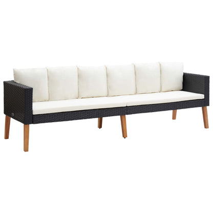 3-tlg. Garten-Lounge-Set mit Kissen Poly Rattan Schwarz - Pazzar.ch