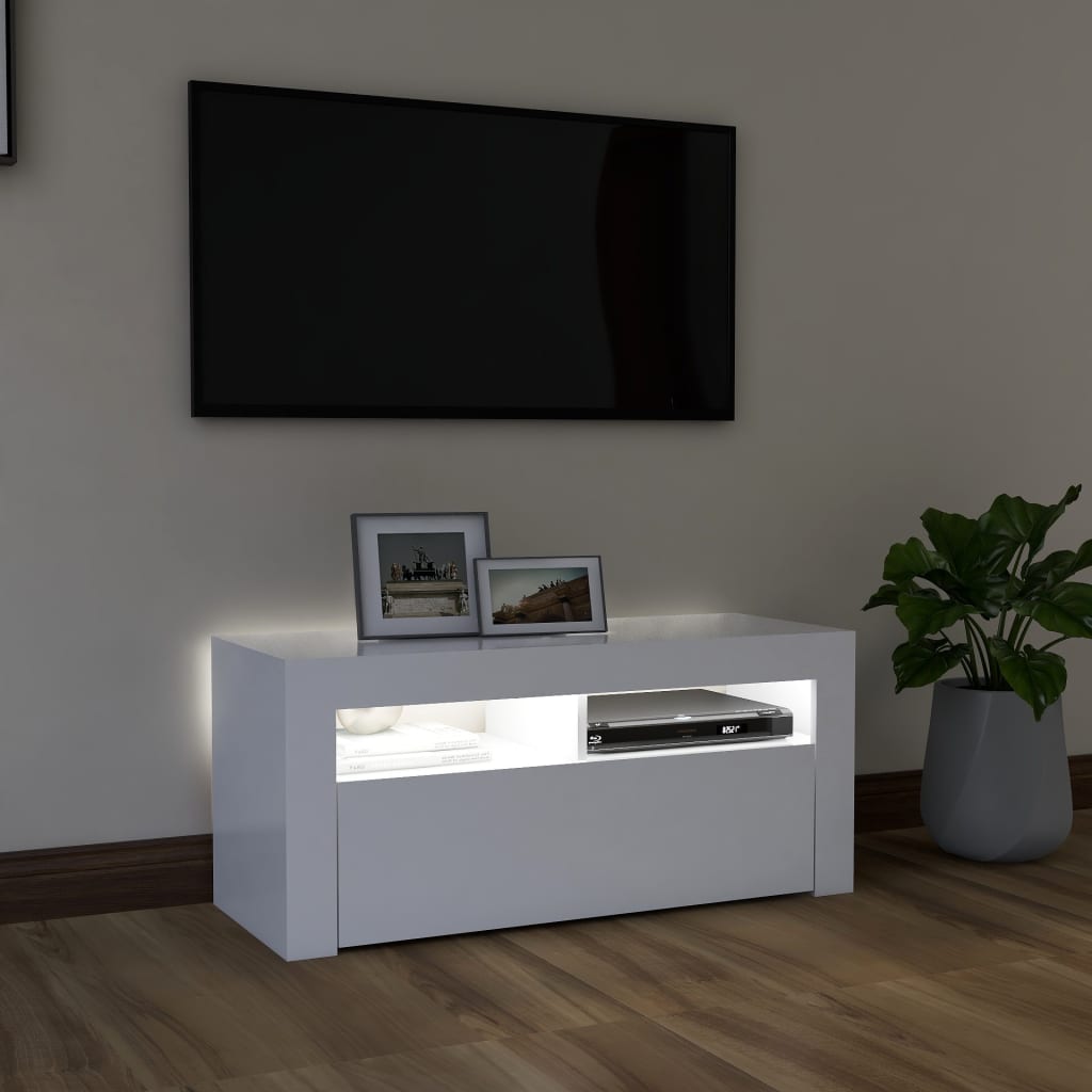 TV-Schrank mit LED-Leuchten Weiß 90x35x40 cm - Pazzar.ch