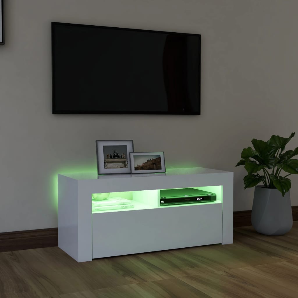 TV-Schrank mit LED-Leuchten Weiß 90x35x40 cm - Pazzar.ch