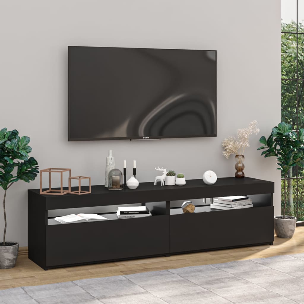 TV-Schränke 2 Stk. mit LED-Leuchten Schwarz 75x35x40 cm - Pazzar.ch