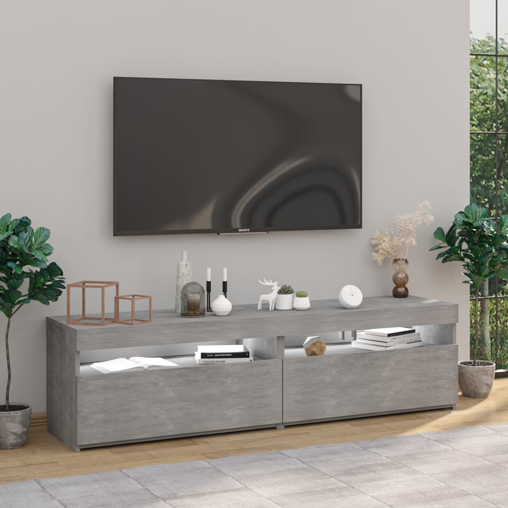 TV-Schränke 2 Stk. mit LED-Leuchten Betongrau 75x35x40 cm - Pazzar.ch