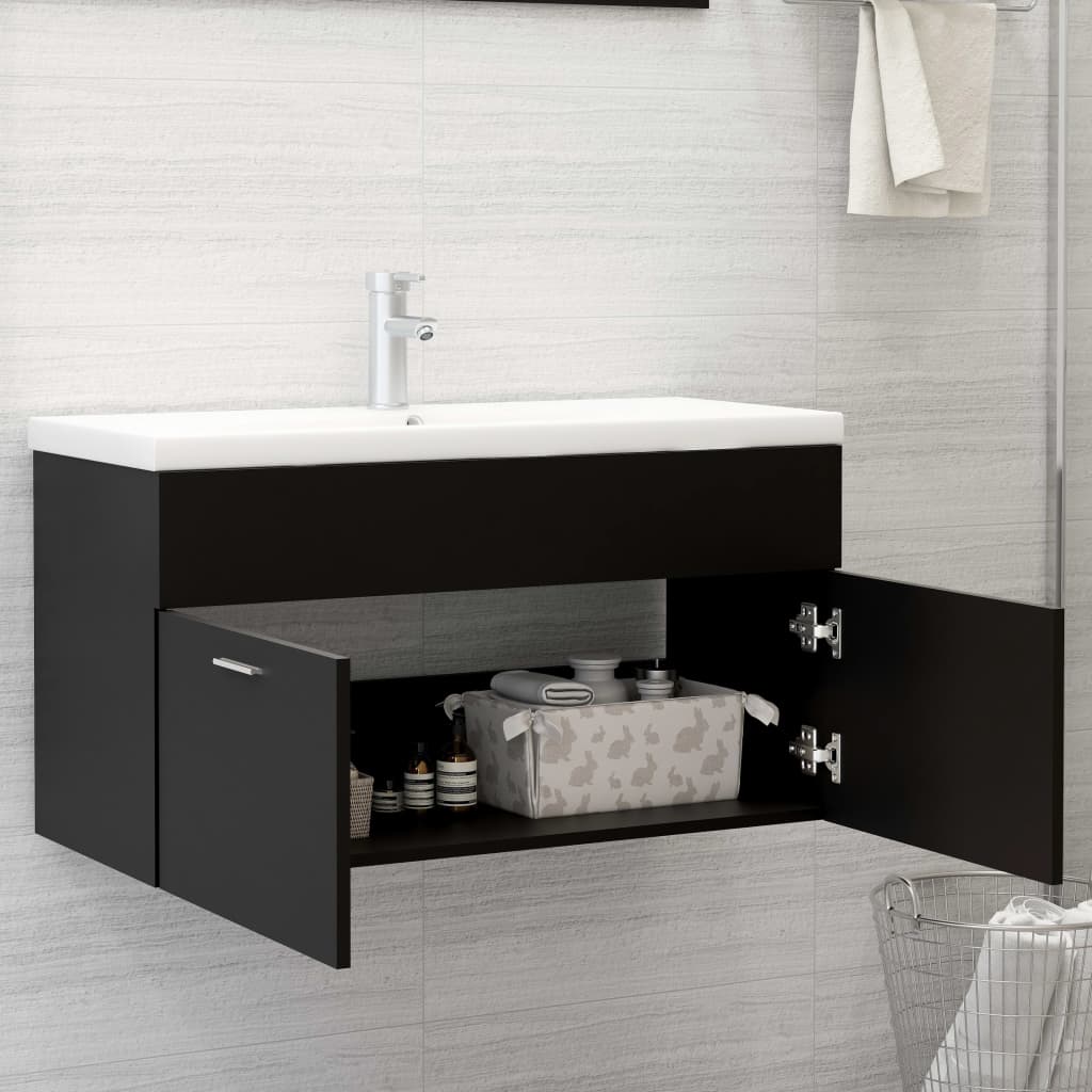 Waschbeckenunterschrank Schwarz 90x38,5x46 cm Holzwerkstoff - Pazzar.ch