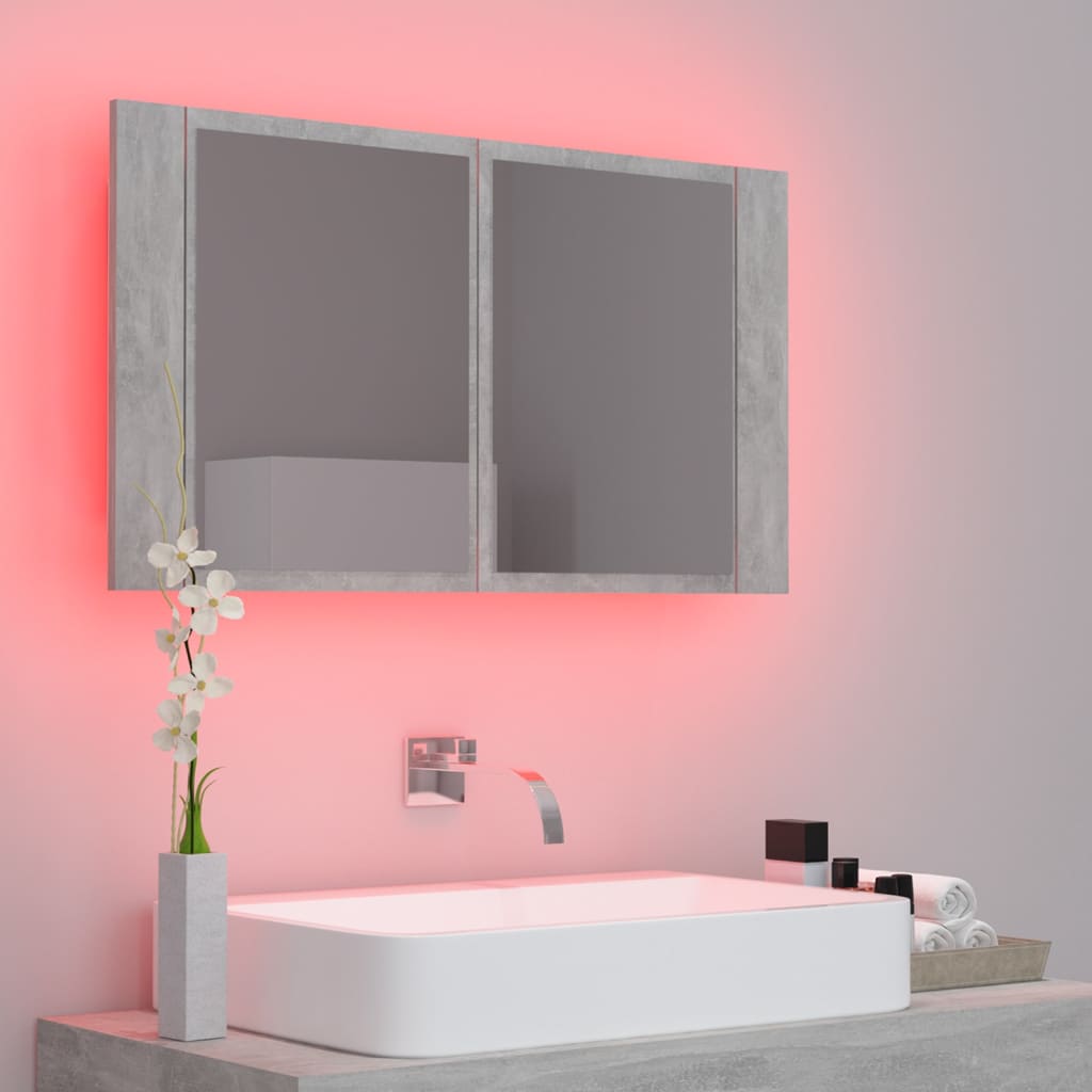 LED-Bad-Spiegelschrank Betongrau 80x12x45 cm Acryl - Pazzar.ch