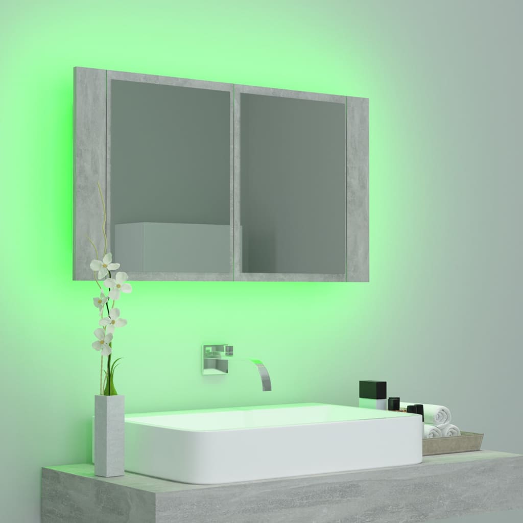 LED-Bad-Spiegelschrank Betongrau 80x12x45 cm Acryl - Pazzar.ch