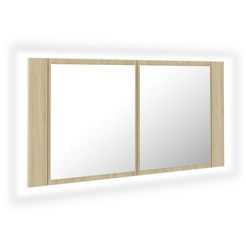 LED-Bad-Spiegelschrank Sonoma-Eiche 90x12x45 cm Acryl - Pazzar.ch