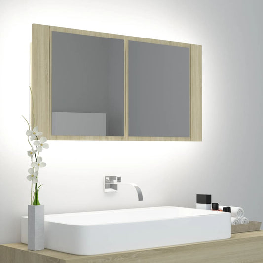 LED-Bad-Spiegelschrank Sonoma-Eiche 90x12x45 cm Acryl - Pazzar.ch