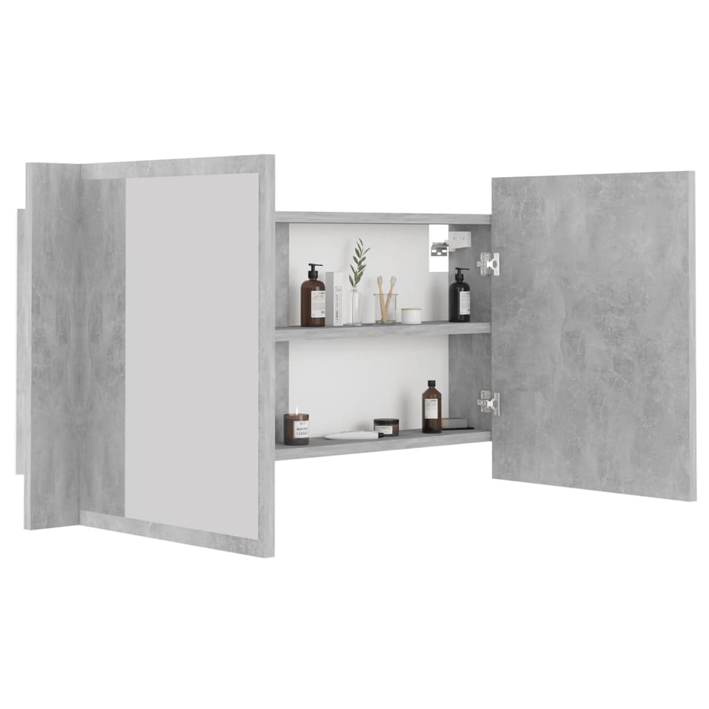 LED-Bad-Spiegelschrank Betongrau 90x12x45 cm Acryl - Pazzar.ch