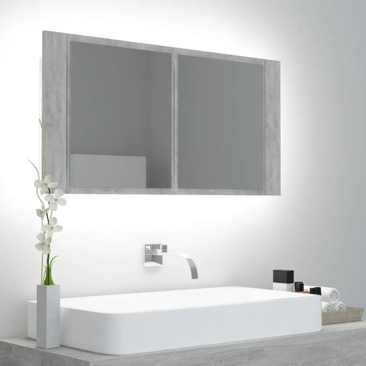 LED-Bad-Spiegelschrank Betongrau 90x12x45 cm Acryl - Pazzar.ch