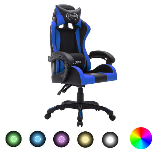 Gaming-Stuhl mit RGB LED-Leuchten Blau und Schwarz Kunstleder - Pazzar.ch