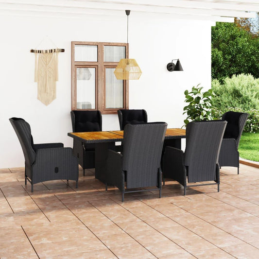 7-tlg. Garten-Essgruppe mit Auflagen Poly Rattan Dunkelgrau - Pazzar.ch
